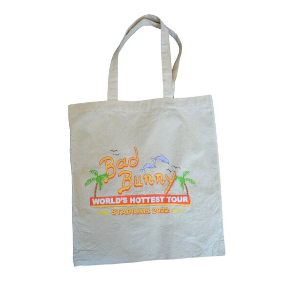 Bad Bunny The World's Hottest Tour Concert Canvas Tote Bag Souvenir 2022 Travel - Picture 1 of 3